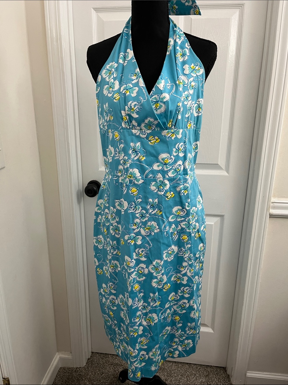 Women's Strapless Halter Floral Dress in Turquoise